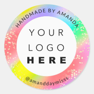Logo Naam Gold Confetti Holographic Rainbow Ronde Sticker
