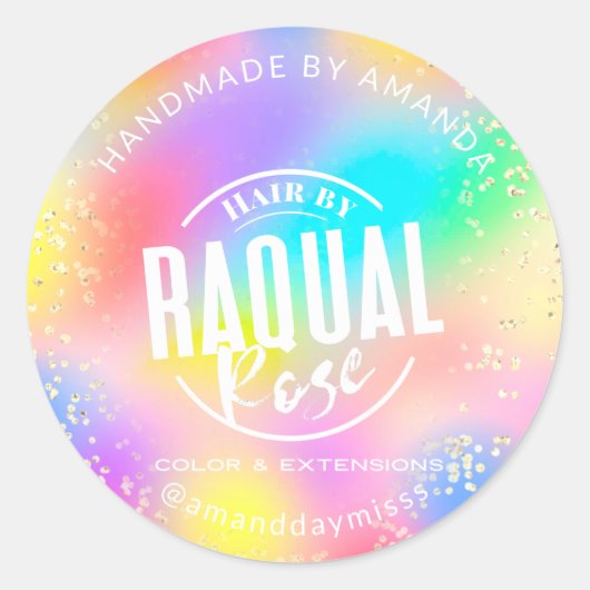 Logo Naam Gold Pink Colour Therapy Holograaf Ronde Sticker (Voorkant)