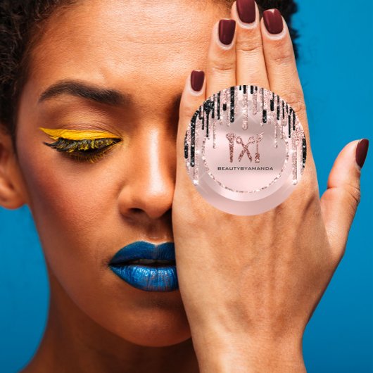 Logo Naam Haar Make-up Artiest  Drips Roos Glitter Ronde Sticker