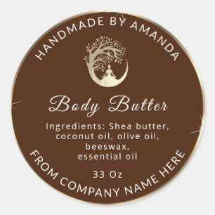Logo Naam Lichaam Butter Cosmetic Gold Brown Ronde Sticker