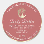 Logo Naam Lichaam Butter Cosmetic Gold Donkerroze Ronde Sticker (Voorkant)