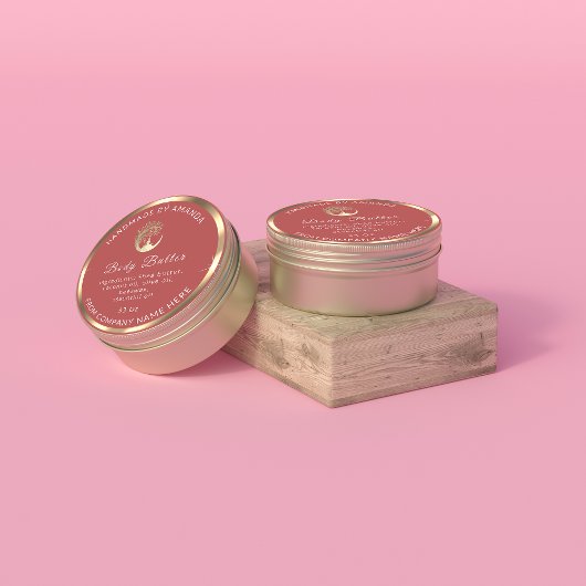Logo Naam Lichaam Butter Cosmetic Gold Donkerroze Ronde Sticker