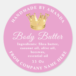 Logo Naam Lichaam Butter Scrub Golden Crown Pink Ronde Sticker
