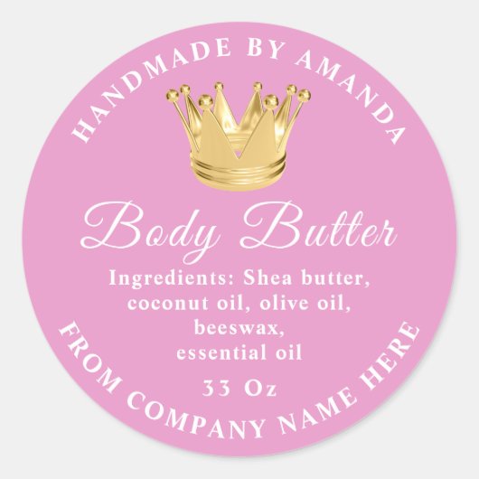Logo Naam Lichaam Butter Scrub Golden Crown Pink Ronde Sticker (Voorkant)