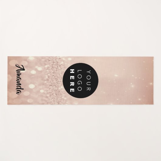 Logo Naam Roos Blush Glitter Girly Gift Idee Yogamat (Voorkant (horizontaal))