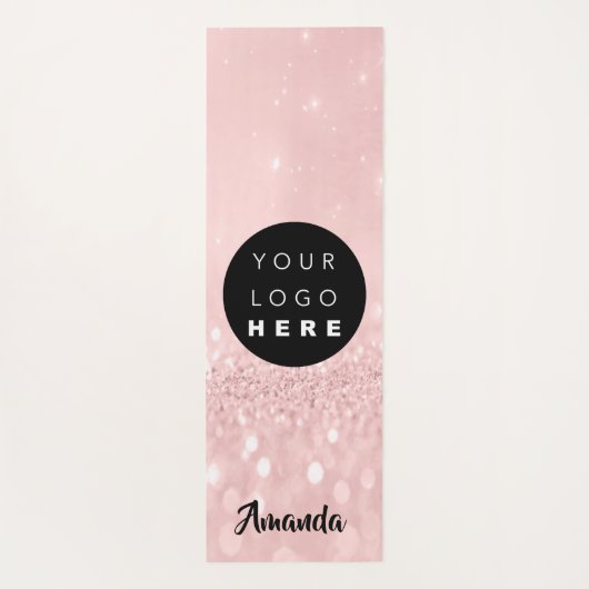 Logo Naam Roze Rose Glitter Girly Gift Idee Yogamat (Achterkant)