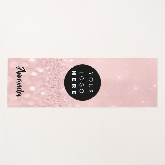 Logo Naam Roze Rose Glitter Girly Gift Idee Yogamat (Voorkant (horizontaal))