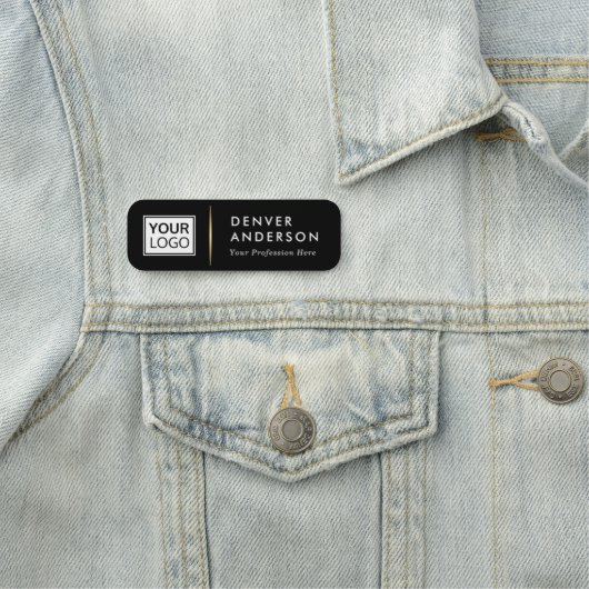 Logo naam titel gouden gradiëntverdeler zwart naamplaatje (In situ)