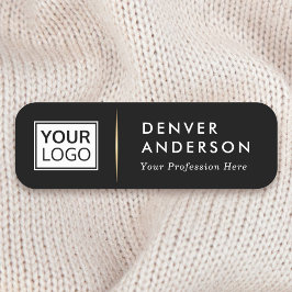 Logo naam titel gouden gradiëntverdeler zwart naamplaatje