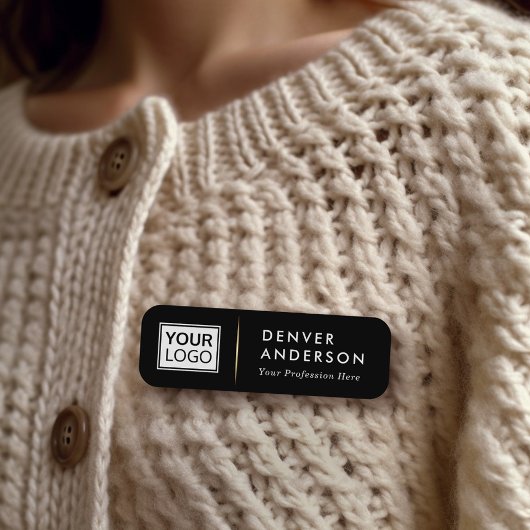 Logo naam titel gouden gradiëntverdeler zwart naamplaatje