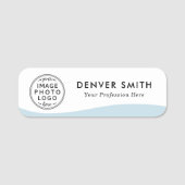 Logo naam titel lichtblauwe golf wit modern naamplaatje (Voorkant)