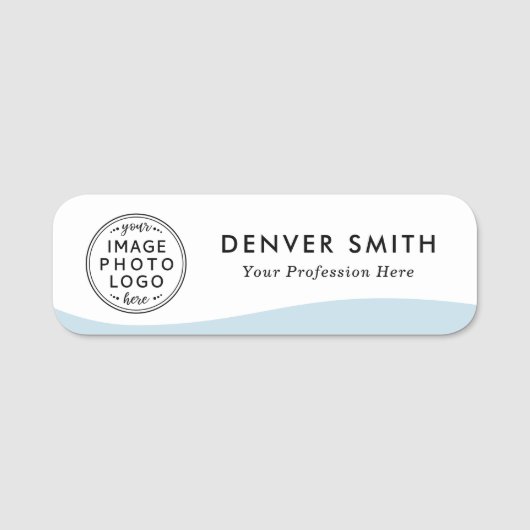 Logo naam titel lichtblauwe golf wit modern naamplaatje (Voorkant)