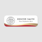 Logo Naam Titel Red Faux Golden Gradient Naamplaatje (Voorkant)