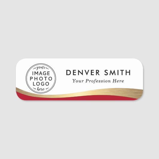 Logo Naam Titel Red Faux Golden Gradient Naamplaatje (Voorkant)