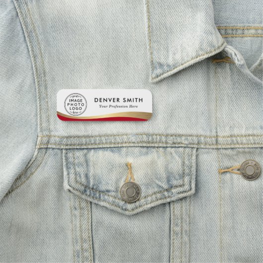 Logo Naam Titel Red Faux Golden Gradient Naamplaatje (In situ)