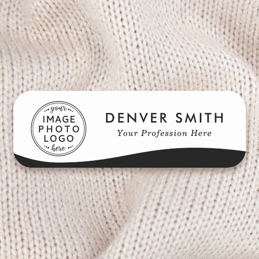 Logo naam titel zwarte golf wit modern naamplaatje