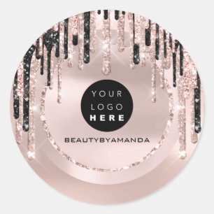 Logo Naam Visagist Drips Glitter Roos Ronde Sticker