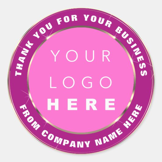 Logo Naam Web Hartelijk dank Gold Lijst Roze Fuchs Ronde Sticker (Voorkant)