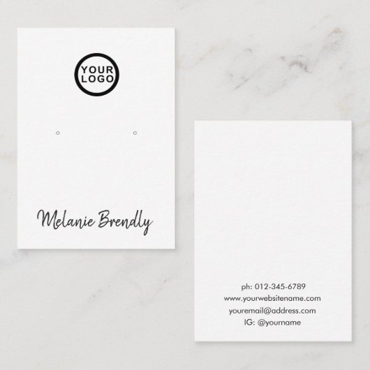 Logo Naam Zwart Wit Sieraden Oorbel Display Visitekaartje (Voorkant / Achterkant)