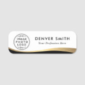 Logo naam zwarte witte faux gouden gradiënt naamplaatje (Voorkant)