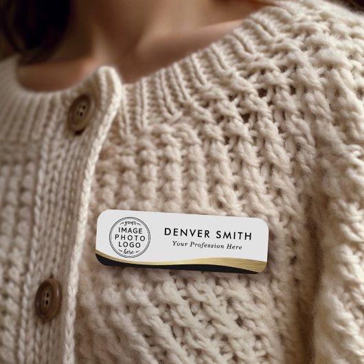 Logo naam zwarte witte faux gouden gradiënt naamplaatje