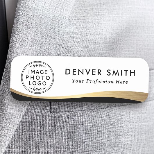 Logo naam zwarte witte faux gouden gradiënt naamplaatje