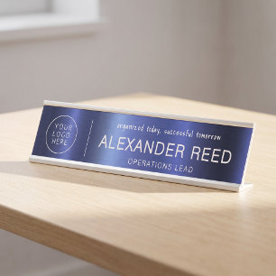 Logo naamplaten aangepast modern marineblauw bureau naambordje