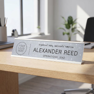 Logo naamplaten aangepaste glinsterende zilveren bureau naambordje