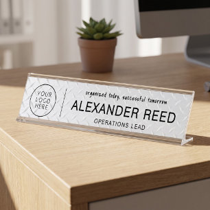 Logo naamplaten industrieel robuust zilver bureau naambordje