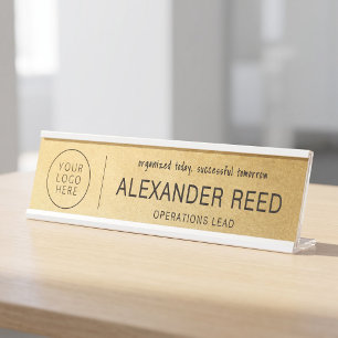 Logo naamplaten verfijnd klassiek goud bureau naambordje