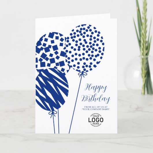 Logo Navy Blue Balloons Corporate Birthday Card Feestdagen Kaart (Voorkant)