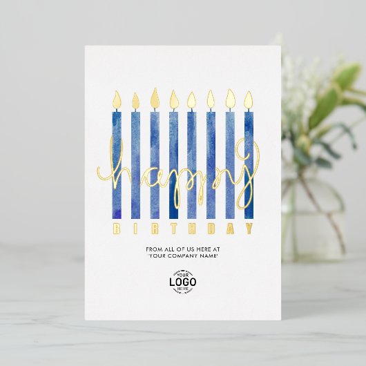 Logo Navy Blue Candles Business Folie Birthday Kaa Folie Uitnodiging (Staand Voorkant)