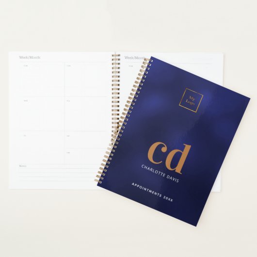Logo Navy Blue Gold Monogram initiaal Business 202 Planner (Display)
