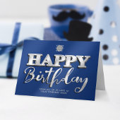 Logo Navy Blue Silver Lettering Business Birthday Kaart
