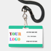 Logo of foto en QR-code naamkaartje voorbeeld Badge (Voorzijde met lanyard)