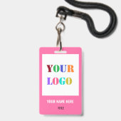 Logo of foto naam info bedrijf badge voorbeeld toe (Voorzijde met lanyard)