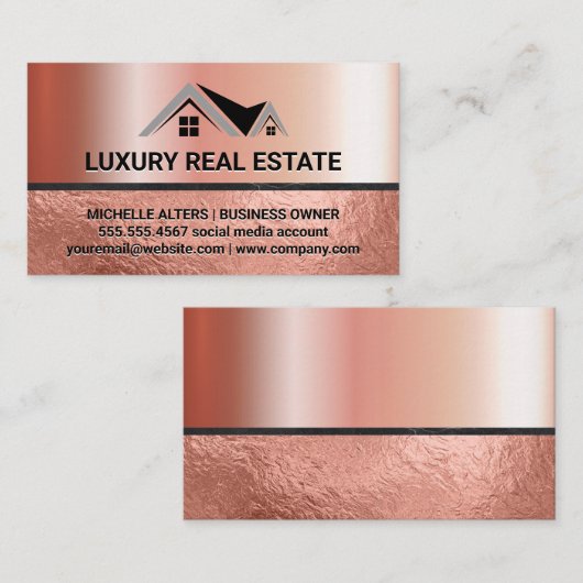 Logo onmaak voor vastgoed | Roze goud folie | Luxe Visitekaartje (Voorkant / Achterkant)