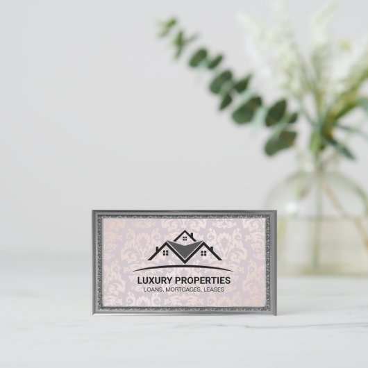 Logo onroerend goed | Damasdruk | FANCY LIJST Visitekaartje (Staand voorkant)