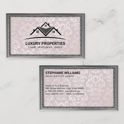 Logo onroerend goed | Damasdruk | FANCY LIJST Visitekaartje (Voorkant / Achterkant)