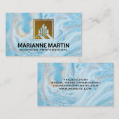 Logo Onroerend Goed Gebouw | Blauwe Marmer Visitekaartje (Voorkant / Achterkant)