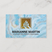 Logo Onroerend Goed Gebouw | Blauwe Marmer Visitekaartje (Voorkant)