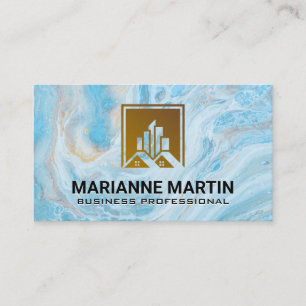 Logo Onroerend Goed Gebouw   Blauwe Marmer Visitekaartje