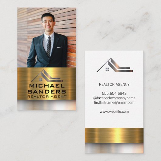 Logo onroerend goed | Gold Silver Metallic Visitekaartje (Voorkant / Achterkant)