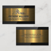 Logo onroerend goed | Goud metaal | Zwart gloss Visitekaartje (Voorkant / Achterkant)