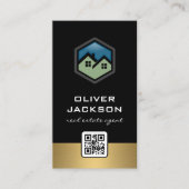 Logo onroerend goed | Goudstrim | QR-streepjescode Visitekaartje (Voorkant)