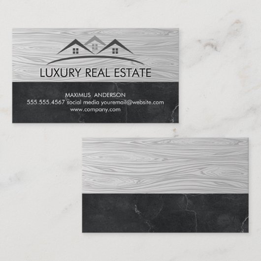 Logo onroerend goed | Houtnerf | Marmer Visitekaartje (Voorkant / Achterkant)