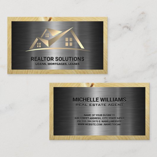 Logo onroerend goed | Metaal en hout Visitekaartje (Voorkant / Achterkant)