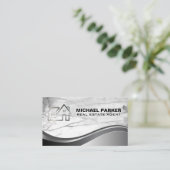 Logo onroerend goed | Minimalistisch Metaal Visitekaartje (Staand voorkant)