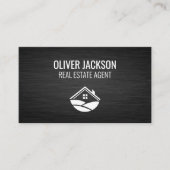 Logo onroerend goed | Strakke donkere metalen acht Visitekaartje (Voorkant)