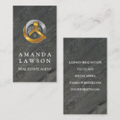 Logo onroerend goed | Zwarte marmer Afsprakenkaartje (Voorkant / Achterkant)